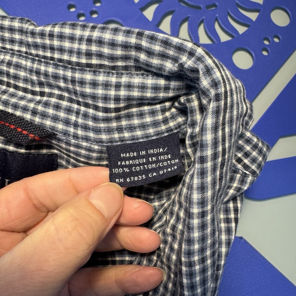 Nautica Jeans Company Button Down Mens Large Blue White Gingham Long Sleeve - Picture 6 of 10